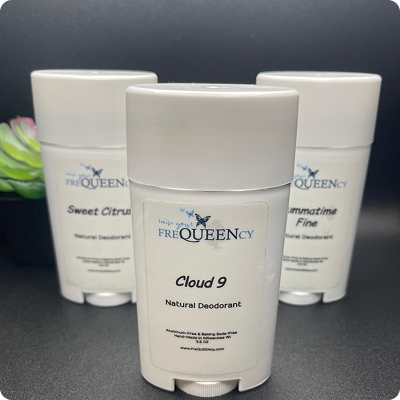 Cloud 9 deodorant stick in a sleek container, featuring a light blue label with the brand name and product details.